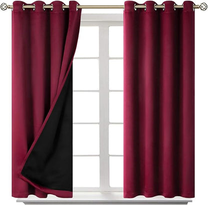 BGment Short 100% Blackout Curtains for Bedroom, Thermal Insulated Lined Energy Efficiency Noise Reducing Grommet Curtains 45 Inch Length for Small Window 2 Panels Each 52 Inch Wide, Burgundy Red