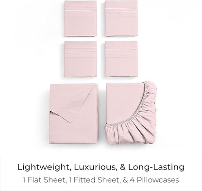 Mellanni Full Sheet Set - 6-Piece Iconic Collection Bedding, (Including 4 Pillowcases), 16-Inch Deep Pocket, Easy Care, Extra Soft, Cooling Sheets, Brushed Microfiber - Blush Pink