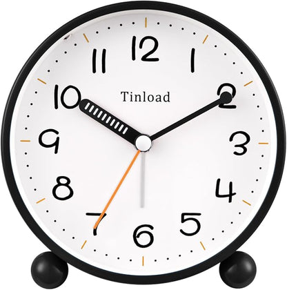 4.5" Antique Retro Analog Alarm Clock, Small Silent Battery Operated Clock with Manual Light, Snooze, Vintage Decor for Bedroom, Living Room, Office, Bedside,Desk（Black）