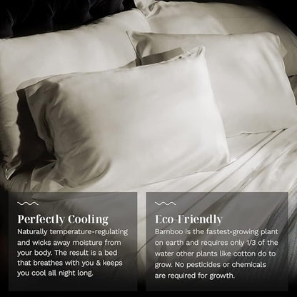 LUXOME Luxury Sheet Set | 100% Rayon (Viscose) from Bamboo | Split King - Ivory | Deep Pockets | 5-Piece Set (2 Fitted, Flat, 2 Pillowcases)