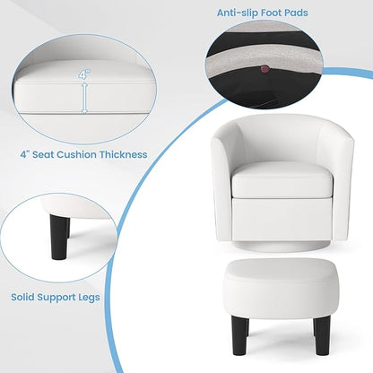 Giantex Swivel Small Accent Chair with Ottoman, Modern Barrel Club Chair w/Footrest, Curved Backrest & Armrests, Removable Seat Cushion, Swivel Single Sofa Arm Chair for Living Room, Bedroom(Creamy)