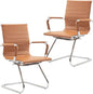 Wahson Office Guest Chairs Set of 2, Leather Reception Chairs, Mid Back Waiting Room Chair, Conference Chairs with Sled Base, Desk Chair No Wheels for Meeting/Lobby/Restroom, Terracotta