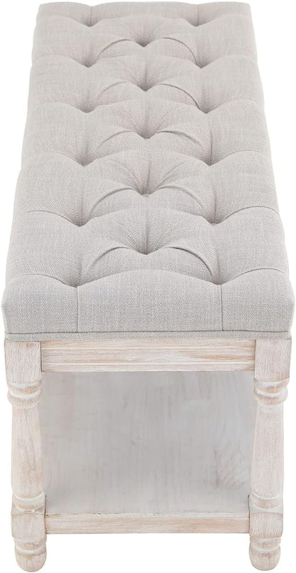 Kmax Storage Entryway Bench Tufted Shoe Rack Bench Wood Window Bench for Hallway Entrance Bedroom Corner, Beige