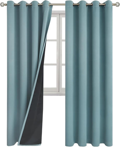 BGment Thermal Insulated 100% Blackout Curtains for Bedroom with Black Liner, Double Layer Full Room Darkening Noise Reducing Grommet Curtain (52 x 84 Inch, Greyish Blue, 2 Panels)