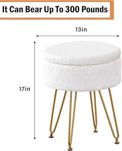 Cpintltr Velvet Storage Ottoman Round Footrest Stool Multifunctional Upholstered Ottoman Modern Accent Vanity Stools Tray Top Coffee Table Suitable for Living Room Bedroom Entryway Cream