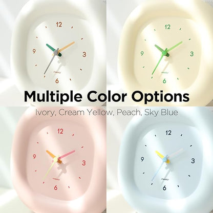 mooas Cute Mini Analog Marshmallow Clock 6.9 Inch Aesthetic Small Silent Bedside Desk Clock Battery Operated Non-Ticking Shelf Clocks for Décor Livingroom Bedroom Kitchen Desktop Gift Clock(Blue)