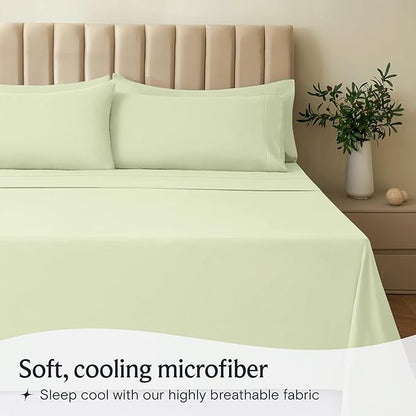 LuxClub 4 PC Sheet Set Bed Sheets Deep Pockets 16" Eco Friendly Wrinkle Free Cooling Machine Washable Hotel Bedding Silky Soft - Sage Green Full