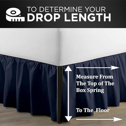 SKY BEDDINGS - Full Size Ruffled Bed Skirt with Split Corners - 12 Inch Drop Dust Ruffle Bed Skirt with Platform Three Sided Coverage - 100% Microfiber, Navy Blue