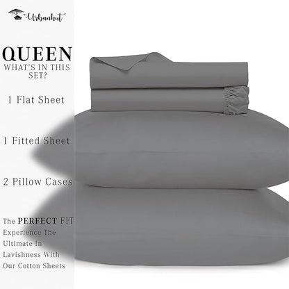 URBANHUT 800 Thread Count 100% Cotton Queen Size Sheets, Luxury 4 Piece Queen Bedsheets, Hotel Sheets Sateen Finish - Better Than Egyptian, 16" Elasticized Deep Pocket - Dark Grey