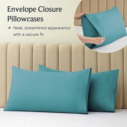 LuxClub 3 PC Twin XL Sheet Set, Deep Pockets Wrinkle Free Cooling Bed Sheets Hotel Bedding for Women, Men, Kids & Teens, Includes 1 Fitted Sheet, 1 Flat Sheet and 1 Pillowcase-Silky Soft Teal