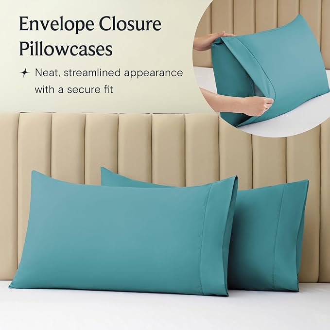 LuxClub 3 PC Twin Sheet Set, Deep Pockets Wrinkle Free Cooling Bed Sheets Hotel Bedding for Women, Men, Kids & Teens, Includes 1 Fitted Sheet, 1 Flat Sheet and 1 Pillowcase-Silky Soft Teal