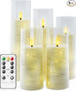Flameless LED Candles with Timer 5 Pc Flickering Flameless Candles for Romantic Ambiance and Home Decoration Stable Acrylic Shell,with Embedded Star String，Battery Operated Candles（Ivory）