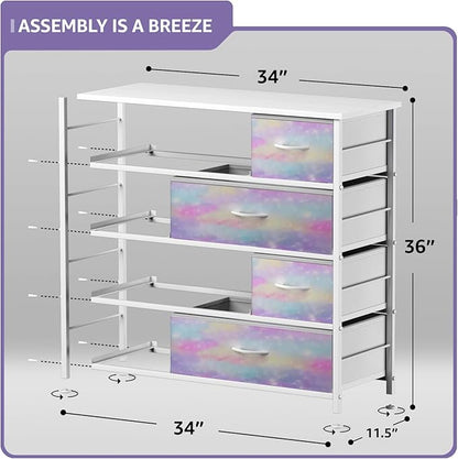 Sorbus Dresser with 8 Drawers - Furniture Storage Chest for Kid’s, Teens, Bedroom, Nursery, Playroom, Clothes, Toys - Steel Frame, Wood Top, Fabric Bins (Tie-dye)