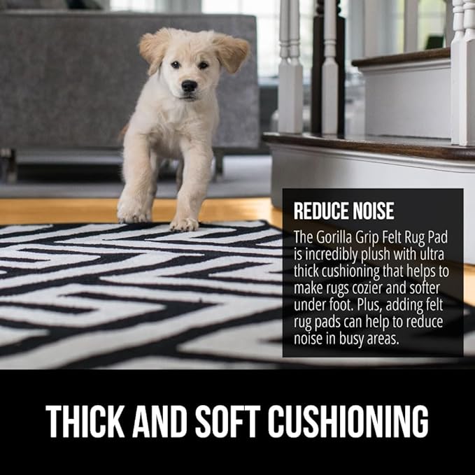 GORILLA GRIP Felt and Natural Rubber Stay in Place Slip Resistant Rug Pad, 1/4in Thick, 2x10 FT Protective Padding Under Area Rugs, Cushioned Gripper Pads, Carpet Runners, Hardwood Floors Protection