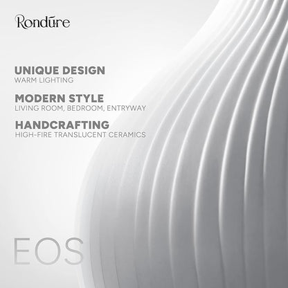 RONDURE 8.7" Modern Ceramic Table Lamp, Modern Bedside Lamps for Bedroom, Living Room and Nightstand, White Translucent Ceramic Shade, Warm Ambient Lighting, Home Decor