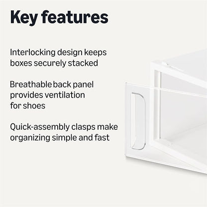 Amazon Basics Stackable and Foldable Clear Shoe Storage Organizer Box, Small, Pack of 12