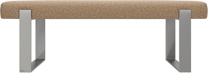 VANT Upholstered Bed Bench - Faux Merino Wool Camel - Brushed Nickel - Contemporary Modern, Bedroom Bench Seat, Hallway, or Entryway