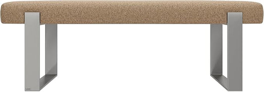 VANT Upholstered Bed Bench - Faux Merino Wool Camel - Brushed Nickel - Contemporary Modern, Bedroom Bench Seat, Hallway, or Entryway