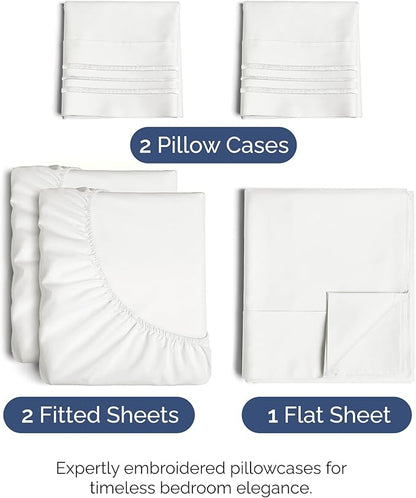Split King Size 5 Piece Sheet Set - Comfy Breathable & Cooling Bed Sheets Set - Hotel Luxury Bedding for Women, Men, Kids, Teens, Boys & Girls - Deep Pockets & Wrinkle Free - Oeko-Tex - Antique White