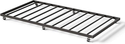 GarveeHome Twin Size Metal Roll Out Trundle Bed Frame with Wheels and Slats Support, Black