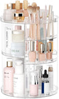 Rotating Makeup Organizer, DIY 8 Adjustable Layers Spinning Skincare Organizer, Cosmetic Display Case with Brush Holder Perfume Tray, Multi-Function Storage Carousel for Vanity Bathroom Countertop