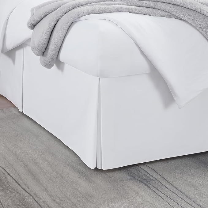Luxury Pleated Bed Skirt, 14 Inch Tailored Drop Bed Skirt, Soft Double Brushed Premium Microfiber Bed Skirt, Easy Fit Bed Skirt, Fade & Wrinkle Resistant, Box Pleated King Size Bedskirts - White