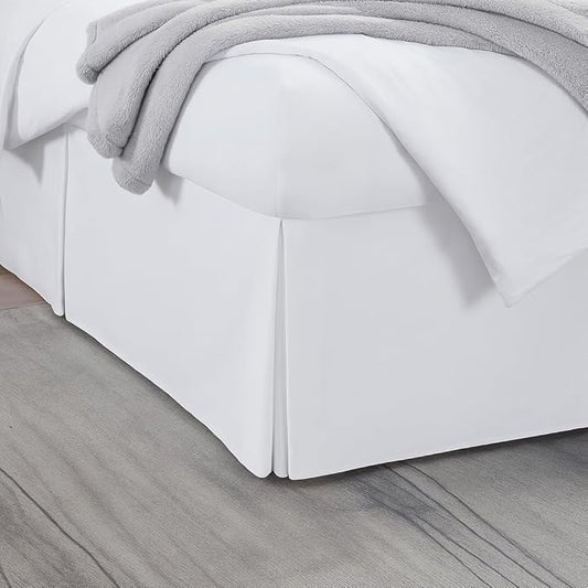 Full Bed Skirt, Luxury 24 Inch Drop White Pleated Bed Skirt, Double Brushed Microfiber, Box Pleat Design, Wrinkle & Fade Resistant, Easy Fit Tailored Bedskirt for Full Size Beds
