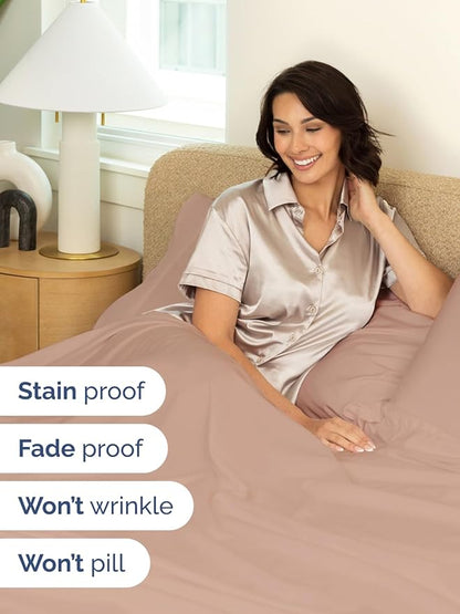 Extra Deep Queen Sheet Set - 6 Piece Breathable and Cooling Sheets - Hotel Luxury Bed Sheets Set - Easy & Secure Fit - Soft, Wrinkle Free and Comfy Sheets Set - Mauve Sheet Set with Extra Deep Pockets