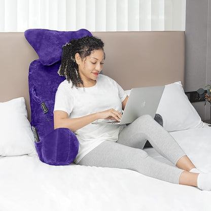 Reading Pillow-Extra Large 31" Bed Rest Pillow with Detachable Neck Roll & Arms for Sitting in Bed or Couch-Backrest Reading Pillow Adult Back Pillows for Reading/Watching TV/Gaming/Relaxing,Purple