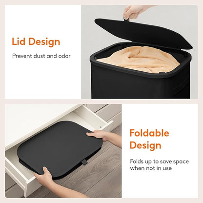 Lifewit 85L Laundry Basket with Lid, Large Laundry Hamper with Plastic Handles and Removable Bag, Foldable Tall Dirty Clothes Hampers for Laundry for Laundry Room, Bedroom, Bathroom, Dorm, Black
