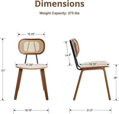 HEAH-YO Modern Dining Chairs Set of 4, Upholstered Faux Leather Dining Room Chairs with Rattan Backrest and Wood Legs, Armless Wood Kitchen Chairs for Dining Room, Beige