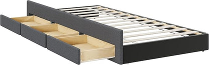 Bellemave Full Size Bed Frame with Twin Trundle Bed and Storage Drawers,Linen Upholstered Bed Frame,Full Size Trundle Bed with Adjustable Headboard for Kids Teens Adults,Gray