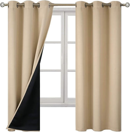 BGment Beige Blackout Curtains for Bedroom - Black Out Curtains 63 Inch Long Thermal Insulated Grommet Total Room Darkening Window Drapes for Living Room, 2 Panels, 42 x 63 Inch