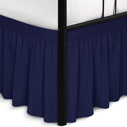 Biscaynebay Wrap Around Bed Skirts with Split Corners for King Beds 18" Drop, Navy Adjustable Elastic Dust Ruffles Easy Fit Wrinkle Resistant Silky Luxurious Fabric Machine Washable