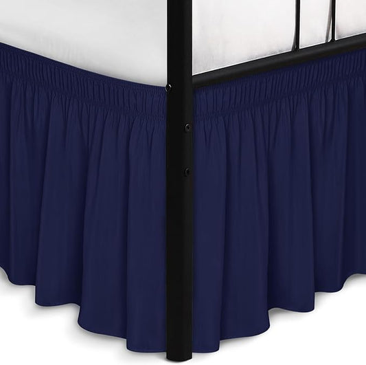 Biscaynebay Wrap Around Bed Skirts with Split Corners for Queen Beds 18" Drop, Navy Adjustable Elastic Dust Ruffles Easy Fit Wrinkle Resistant Silky Luxurious Fabric Machine Washable