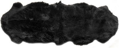 Authentic Black Sheepskin Rug 2x6 ft, Genuine Double Pelt Fluffy Fur Area Rug for Bedroom, Living Room & Home Decor, Soft Natural Sheep Skin Throw