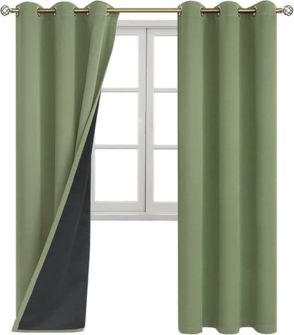BGment Thermal Insulated 100% Blackout Curtains for Bedroom with Black Liner, Double Layer Full Room Darkening Noise Reducing Grommet Curtain (42 x 84 Inch, Grass Green, 2 Panels)