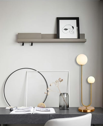 Mid Century Gold Globe Table Lamp Modern U-Shape 2-Light Desk Table Light with Milk White Glass Shade Metal Base Nightstand Lamp for Bedroom Bedside,G9 Bulb(Not Included)