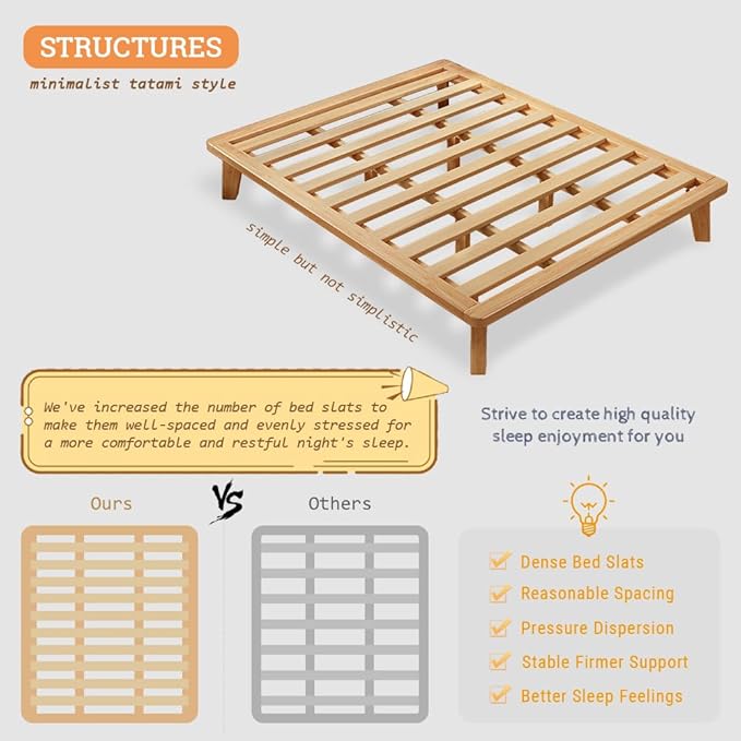 Twin-XL Platform Bed Base - 14 Inch Solid Wood Mattress Foundation with Support Slats and Legs, Twin XL Size Rubberwood Simple Bed Frame