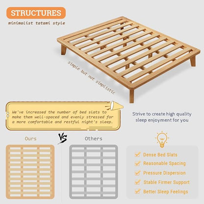 Twin Platform Bed Base - 14 Inch Solid Wood Mattress Foundation with Support Slats and Legs, Twin-Size Rubberwood Simple Bed Frame