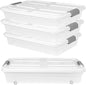4 PCS*37 Qt Wheeled Latching Under Bed Storage, Stackable Bin with Latch Lid, Plastic Container to Organize Shoes Underbed, Clear with White Lid(White)