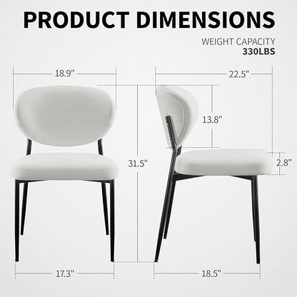 Upholstered Dining Chairs Set of 4 Modern Chenille Kitchen & Dining Room Chairs Wide Seat Filled with 58D Memory Foam Cushion Ergonomic Curved Backrest Vanity Chairs for Restaurant White