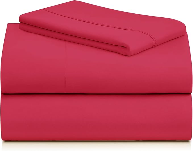 LuxClub 3 PC Twin XL Sheet Set, Deep Pockets Wrinkle Free Cooling Bed Sheets Hotel Bedding for Women, Men, Kids & Teens, Includes 1 Fitted Sheet, 1 Flat Sheet and 1 Pillowcase-Silky Soft Red