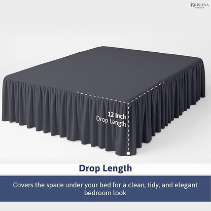 KRISHNA Ruffled Bed Skirt with Split Corners King, 100% Microfiber Hotel Quality, 12 Inch Drop Dust Ruffle Gathered Bedskirt with Platform, 78" x 80", Dark Grey