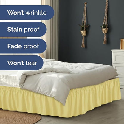 Wrap Around Dust Ruffle Bed Skirt - Yellow - for Full Size Beds with 21 Inch Drop - Easy Fit Elastic Strap - Adjustable Pleated Bedskirt w/Brushed Fabric - Wrinkle Free - for Women, Men, Kids & Teens