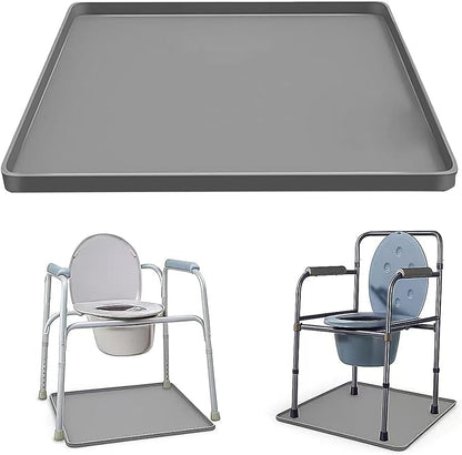 Bedside Commode Mat for Floor Protector - Silicone Bedside Toilet Mats for Seniors with Raised Edge Recyclable Non-Slip Commode Pad Under Portable Bedside Commode Adults Potty Chair (Gray, 24"X20")