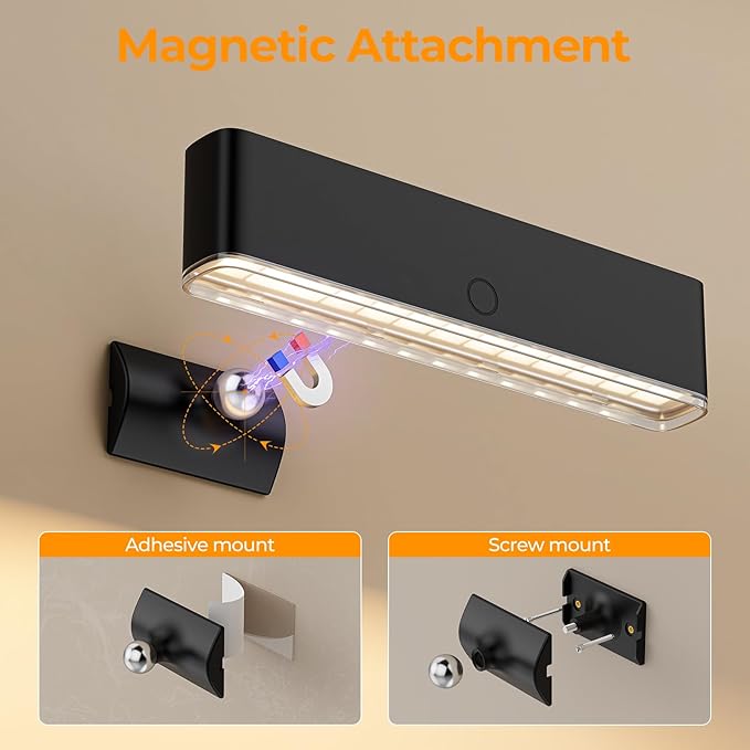 MOITA Magnetic Wireless Battery Operated Wall Sconce, Rechargeable Remote Control & Touch Control Wall Sconce, LED Wall Light for Bedroom, 3 Color Temperatures, 360° Rotatable (Black, 1-Pack)