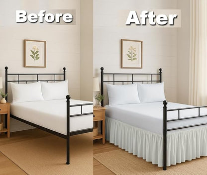Ruffled Bed Skirt Split Corners with Platform, Tailored Fit Hotel Quality Wrinkle Free Ultra-Soft Microfiber Dust Ruffle, Upto 24 Inch Drop, Twin, Ivory