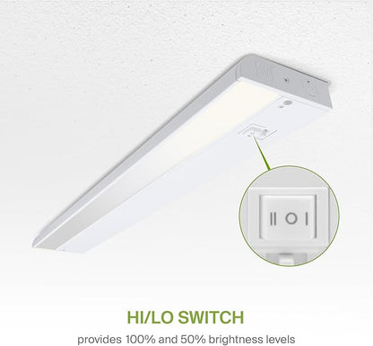 ASD 20 Pack 18 Inch LED Under Cabinet Lighting Plug in or Hardwired, High/Low/Off Switch, 8W 120V 3 CCT 2700K/3000K/4000K CRI90+, Triac Dimmable Linkable Under Counter Lights for Kitchen, ETL, White