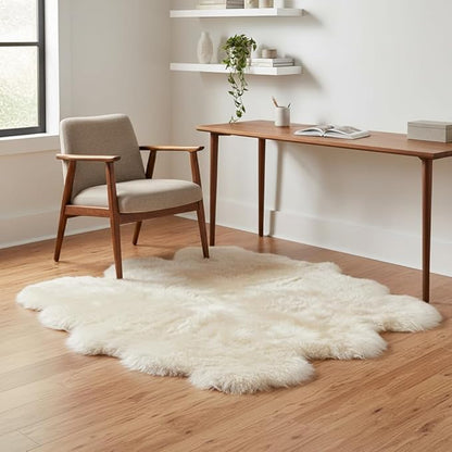 Super Area Rugs Premium Genuine Sheepskin Rug 5' x 6' Long Fur Soft & Natural Shaggy Living Room Rug, Champagne Cream, Six Pelt